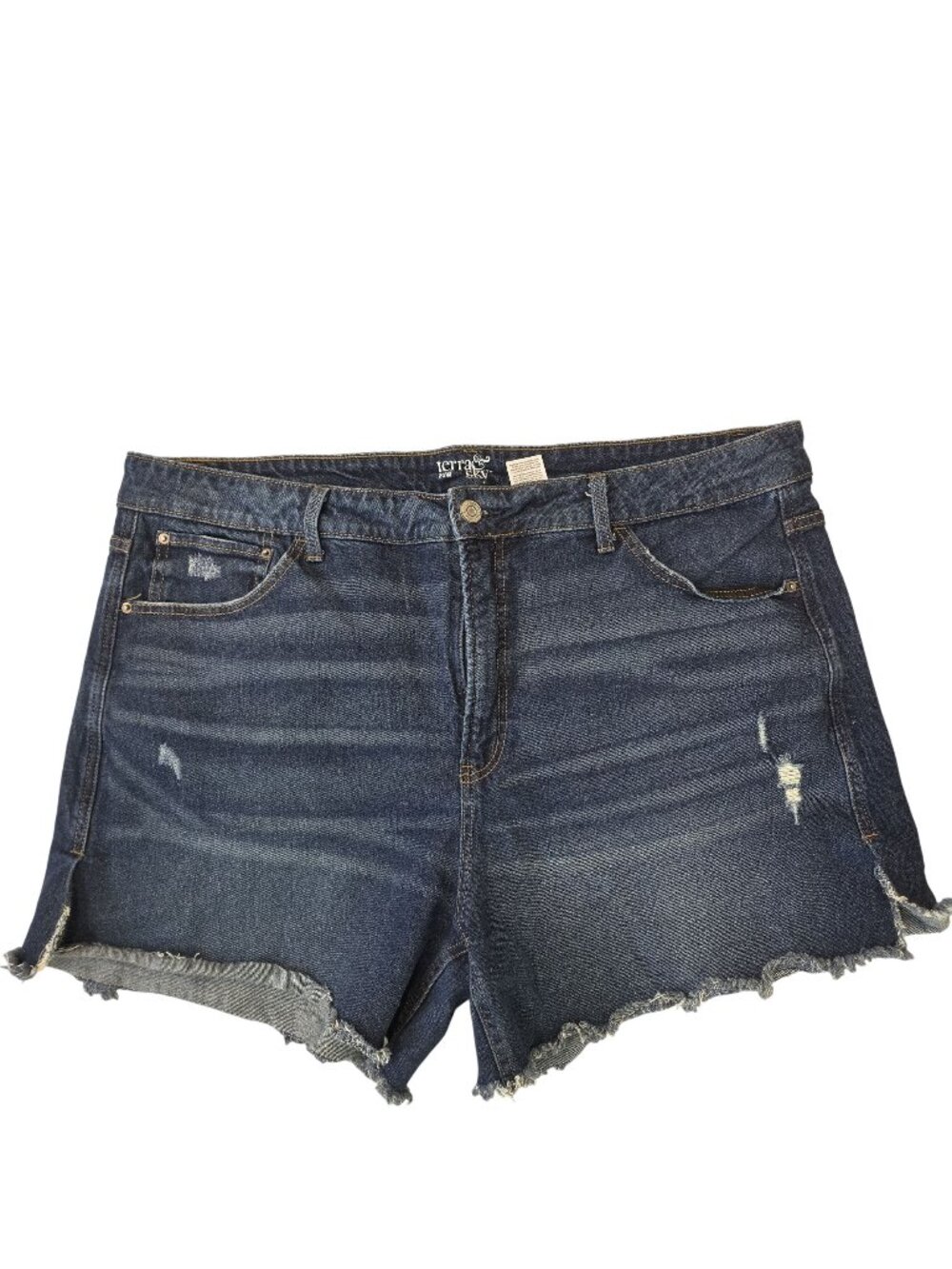 Terra & Sky Womens Distressed Denim Cutoff Shorts Size 20W Dark Wash Frayed Hem